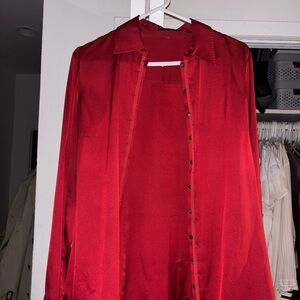 Silk Red Button Top